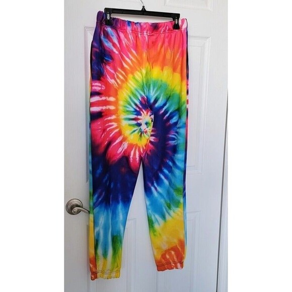 Rainbow Tie Dye Polyester Unisex Sweat Pants Beach Summer Activewear size M NWOT - Picture 7 of 12